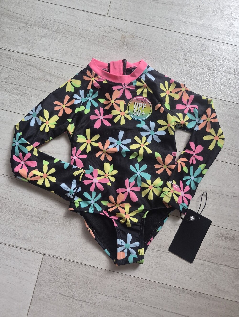 HURLEY NEW Girls Neon Floral Full Rashguard Swimsuit